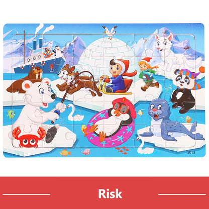 Mundo dos jogos educativos – Conjunto de puzzles em madeira “Aventuras e Veículos”